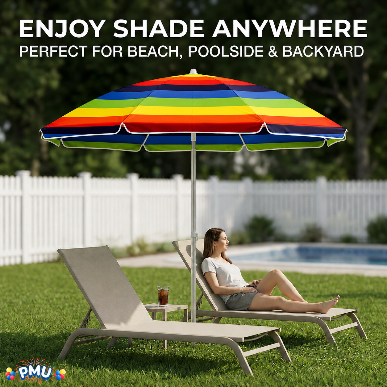 Beach Umbrella 6ft Opens to 72in Multicolor Beach Parasol with Carrying Sleeve