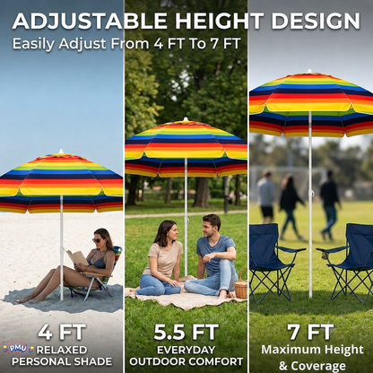 Beach Umbrella 6ft Opens to 72in Multicolor Beach Parasol with Carrying Sleeve