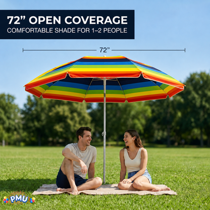 Beach Umbrella 6ft Opens to 72in Multicolor Beach Parasol with Carrying Sleeve