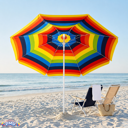 Beach Umbrella 6ft Opens to 72in Multicolor Beach Parasol with Carrying Sleeve