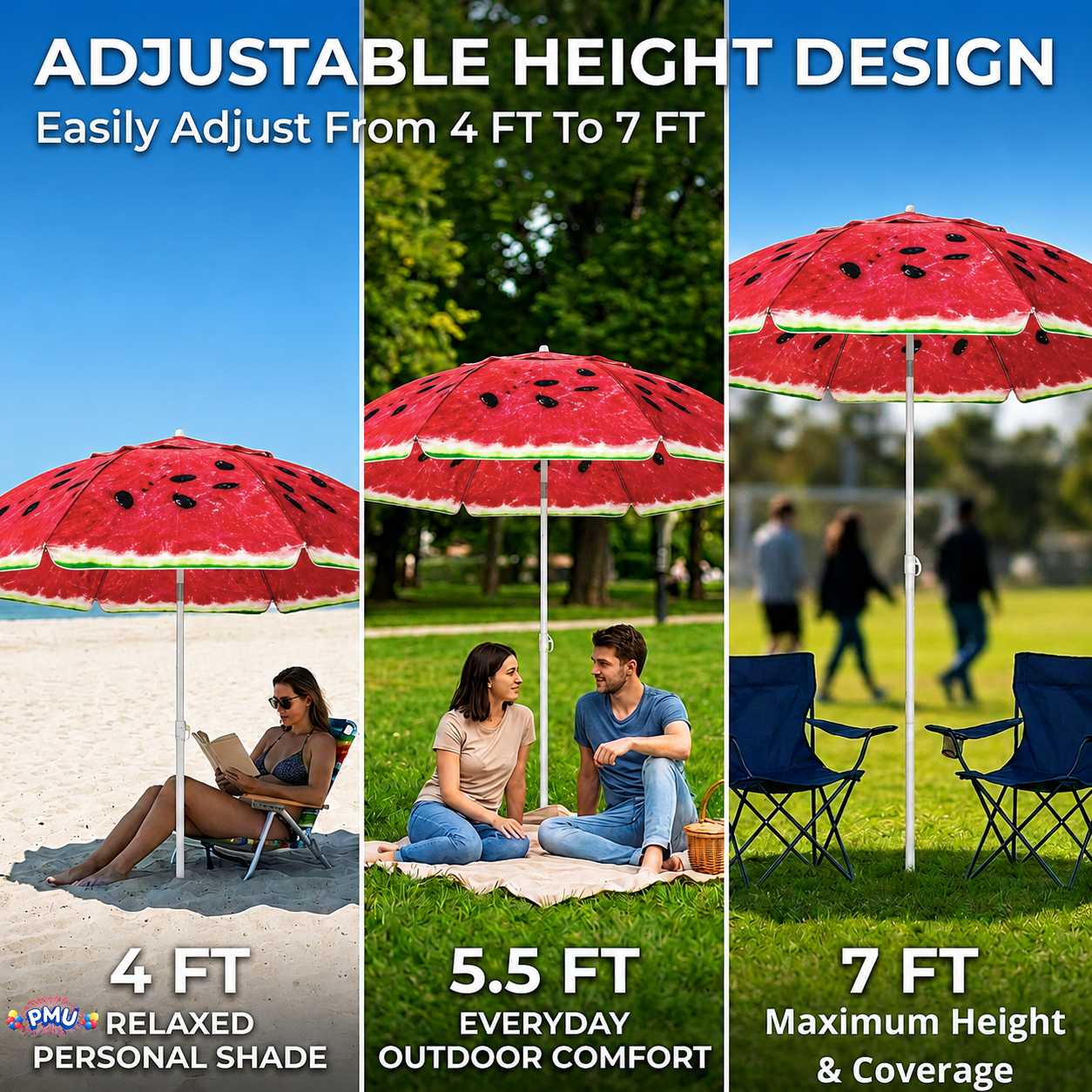 Beach Umbrella 6ft Opens to 72in Multicolor Beach Parasol with Carrying Sleeve
