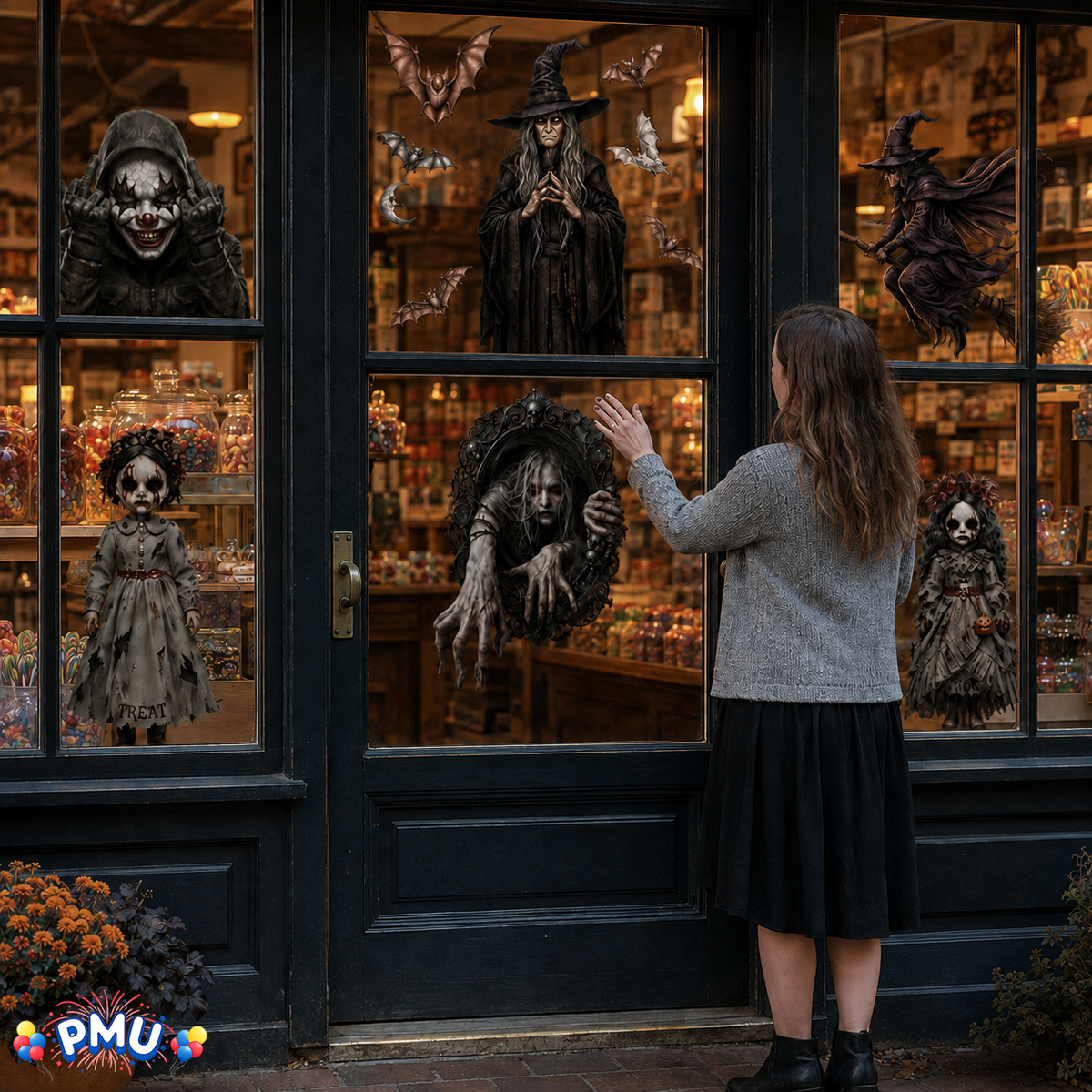 PMU PMU 13 Set Halloween Window Clings, Window Decals, Scary Halloween Decor