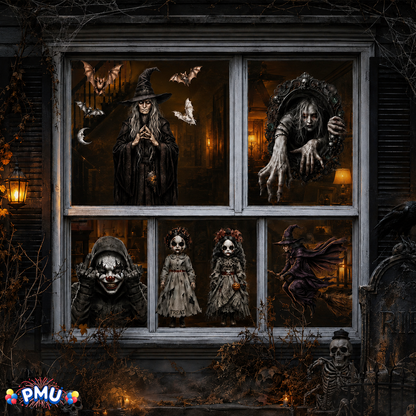 PMU PMU 13 Set Halloween Window Clings, Window Decals, Scary Halloween Decor