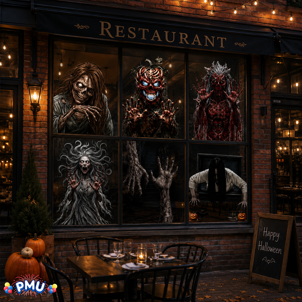 PMU PMU 13 Set Halloween Window Clings, Window Decals, Scary Halloween Decor