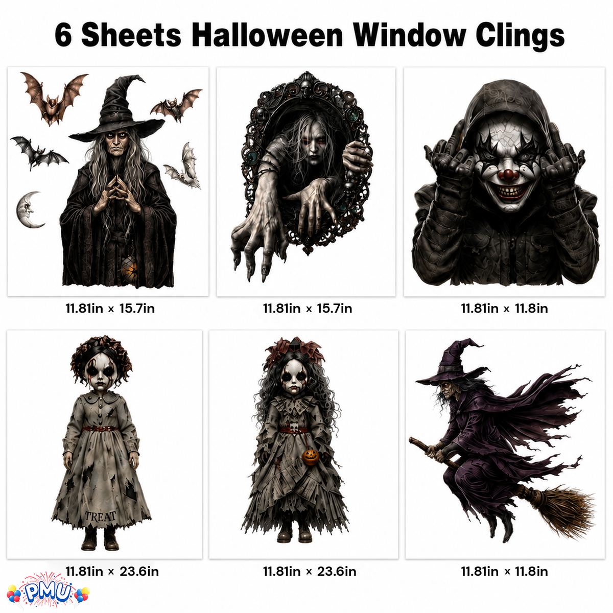 PMU PMU 13 Set Halloween Window Clings, Window Decals, Scary Halloween Decor