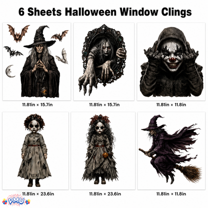 PMU PMU 13 Set Halloween Window Clings, Window Decals, Scary Halloween Decor