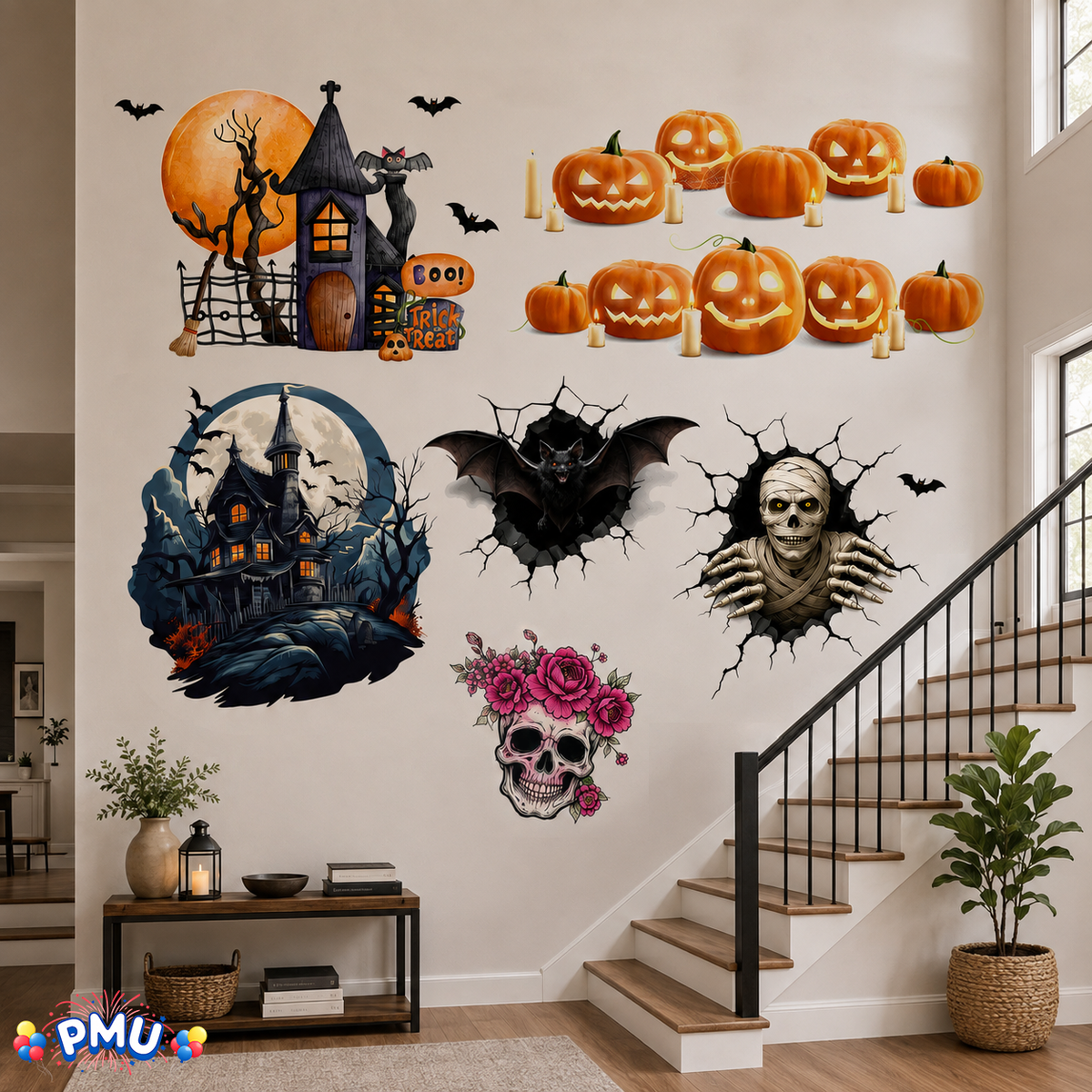 PMU 7 Sheet Halloween Wall Stickers, High-Definition Wall Decal Halloween Decor