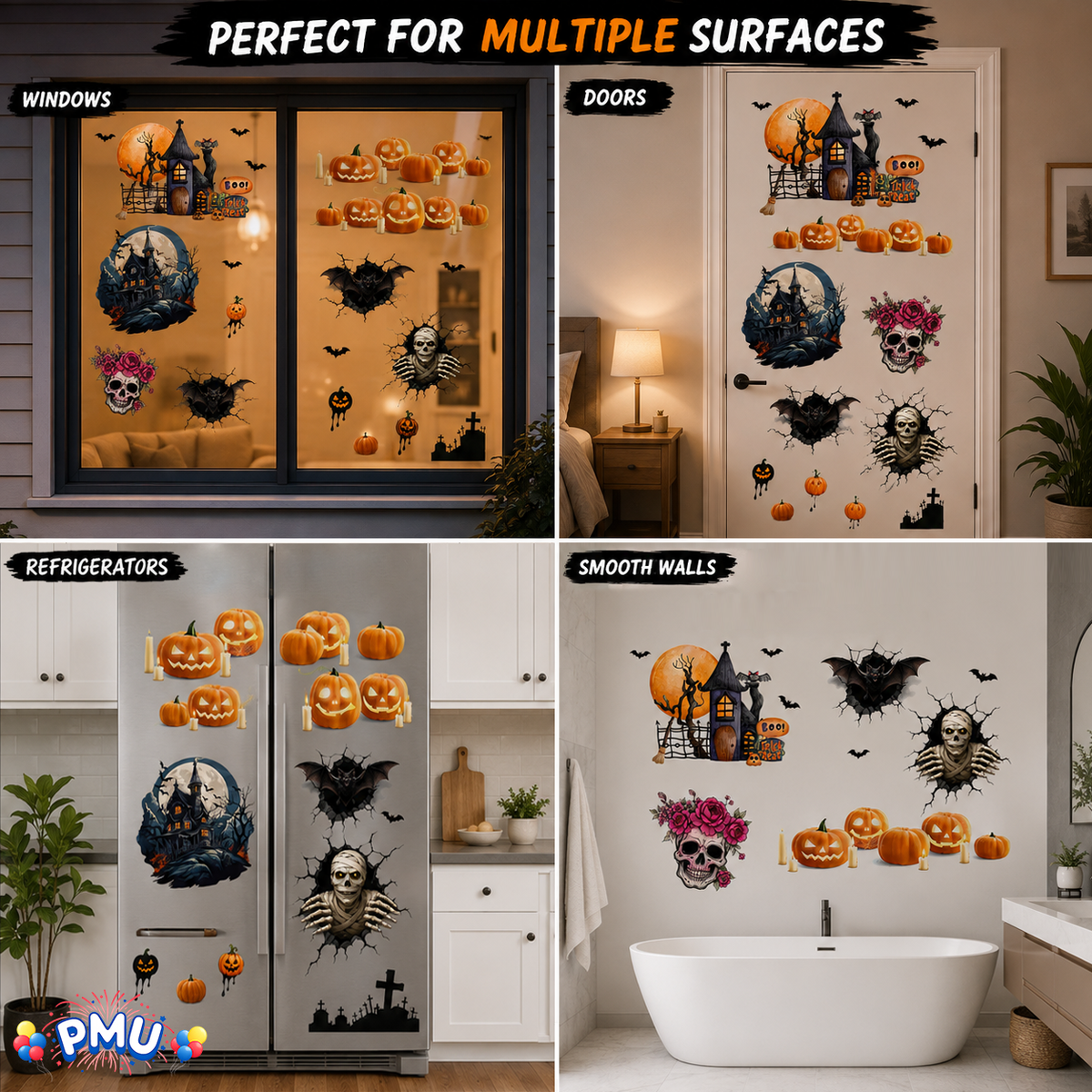 PMU 7 Sheet Halloween Wall Stickers, High-Definition Wall Decal Halloween Decor