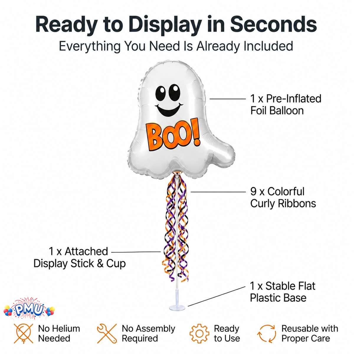 PMU Halloween Balloons 11 Inch Pre-Inflated with Stick