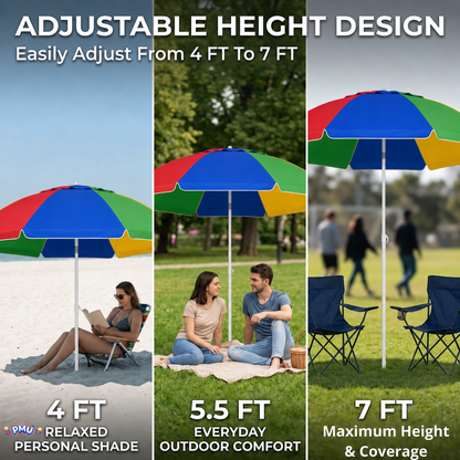 Beach Umbrella 6ft Opens to 72in Multicolor Beach Parasol with Carrying Sleeve