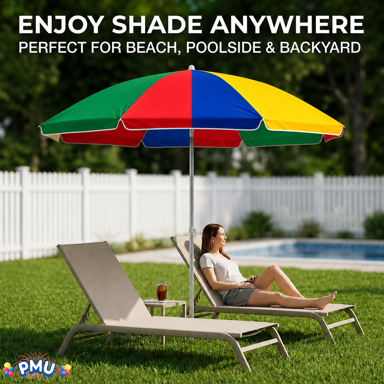 Beach Umbrella 6ft Opens to 72in Multicolor Beach Parasol with Carrying Sleeve