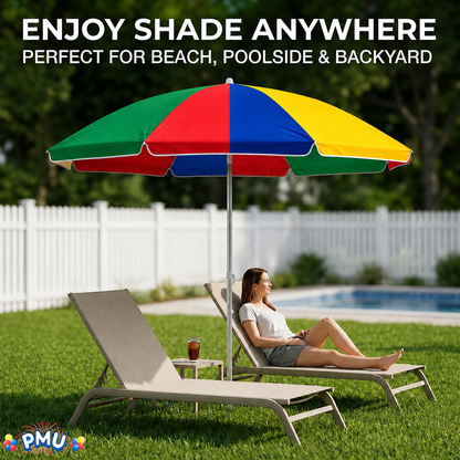 Beach Umbrella 6ft Opens to 72in Multicolor Beach Parasol with Carrying Sleeve
