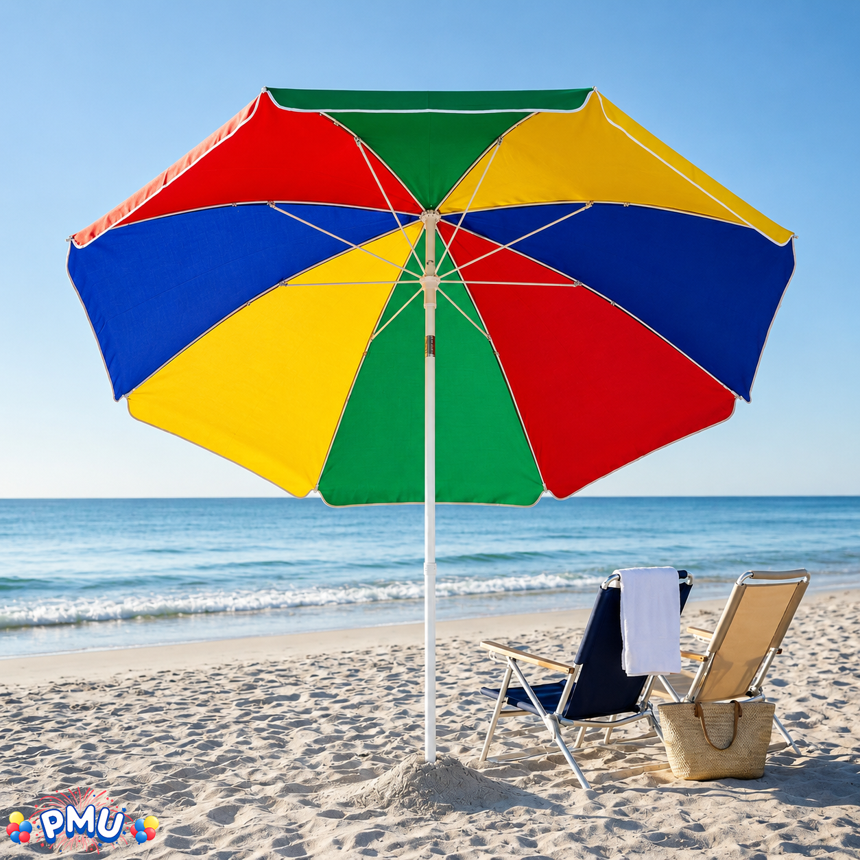 Beach Umbrella 6ft Opens to 72in Multicolor Beach Parasol with Carrying Sleeve