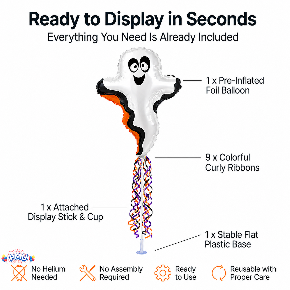 PMU Halloween Balloons 11 Inch Pre-Inflated with Stick