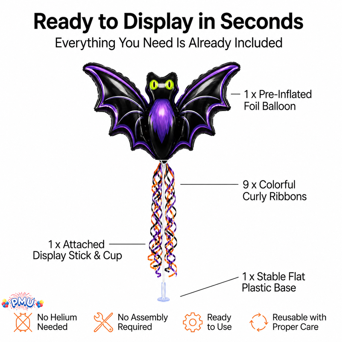 PMU Halloween Balloons 11 Inch Pre-Inflated with Stick