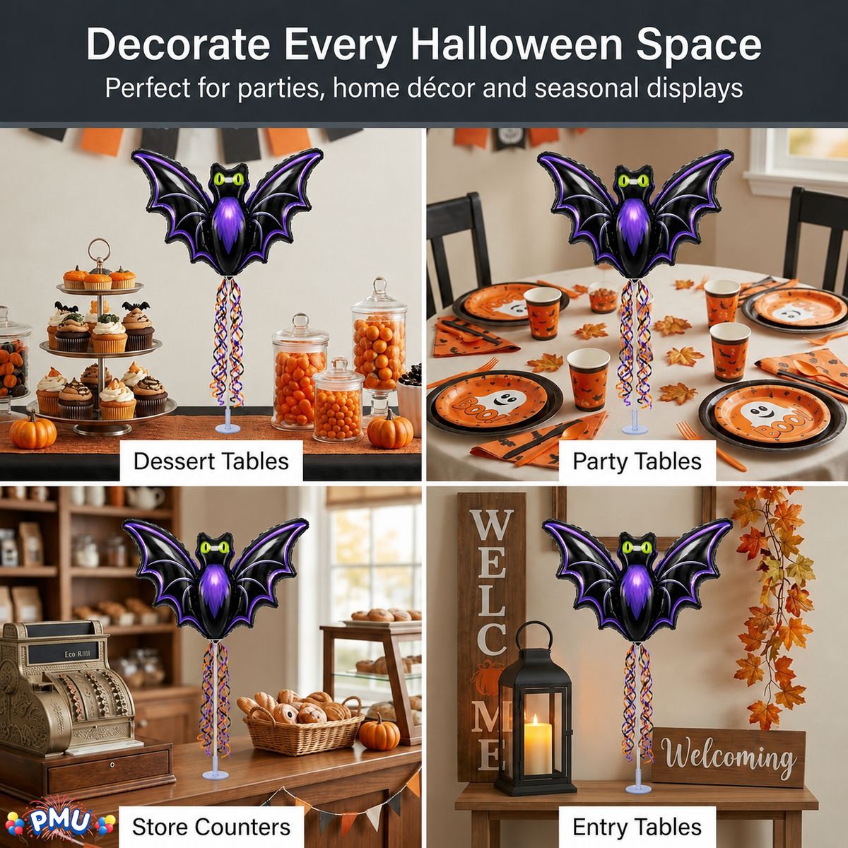 PMU Halloween Balloons 11 Inch Pre-Inflated with Stick