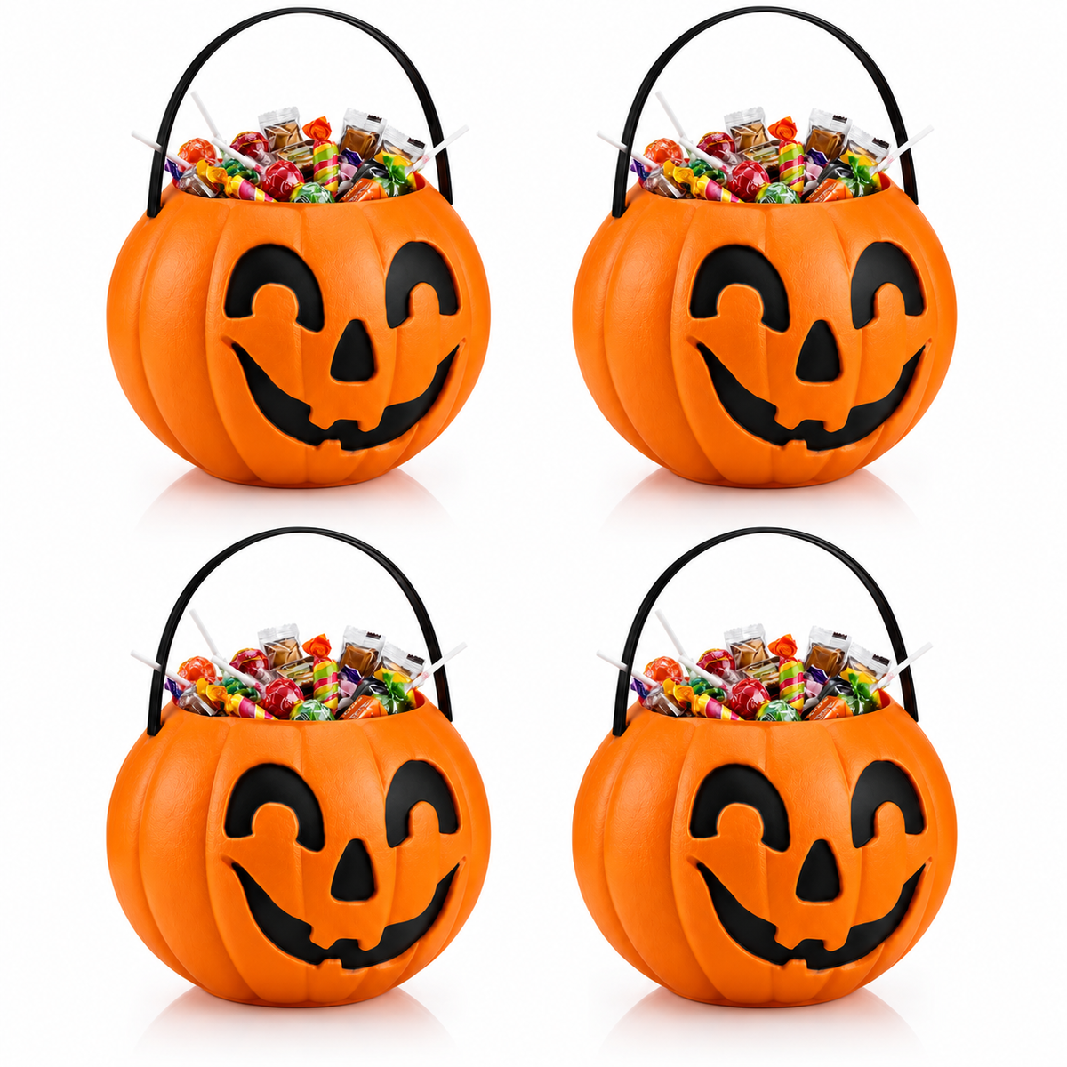 PMU Halloween Trick or Treat Jack-O-Lantern Carry Jack - Halloween Pumpkin Decorations - Candy Gift Basket for Kids - Pumpkin Bucket with Handles - 9 Inch w/Handle - Orange
