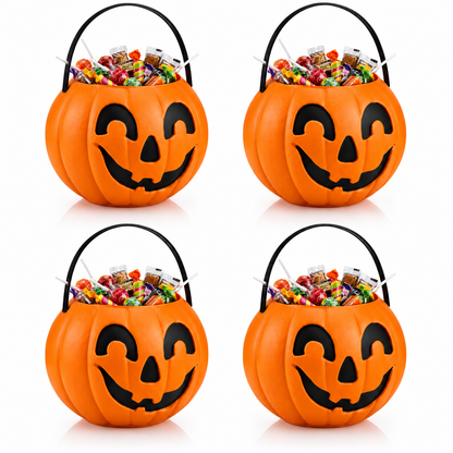 PMU Halloween Trick or Treat Jack-O-Lantern Carry Jack - Halloween Pumpkin Decorations - Candy Gift Basket for Kids - Pumpkin Bucket with Handles - 9 Inch w/Handle - Orange