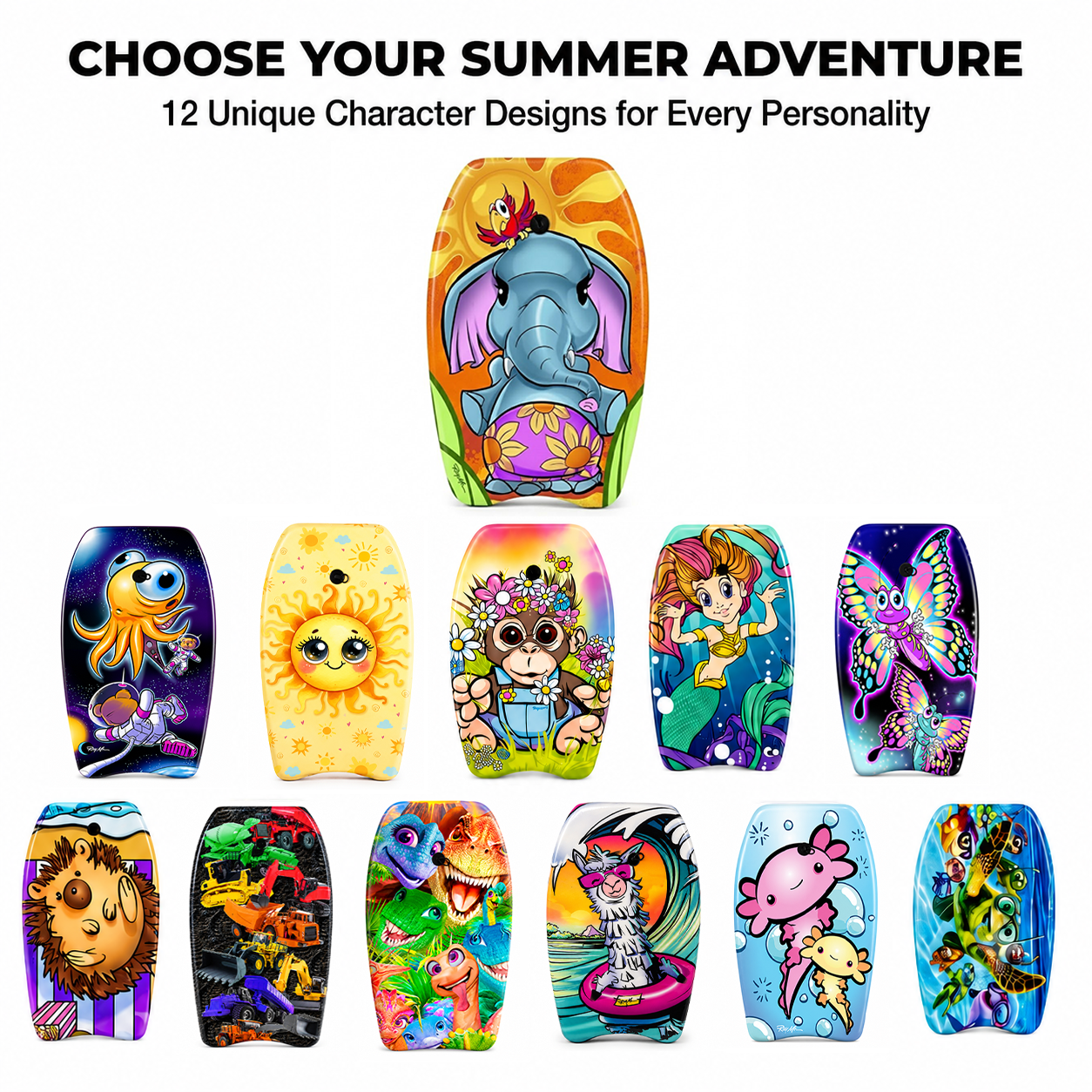PMU 26 Inch Graphics Printed Bodyboard - Lightweight Wrist Leash Slick Bottom Boogie Board for Beach, Sea & Pool - Surfing Board for Kids, Teens & Adults Wave Conditions  Pkg/1