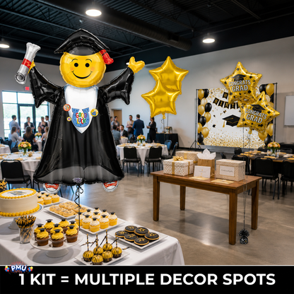 PMU Graduation Girl Jumping Smiley Grad Balloon Bouquet | Jumping Grad Mylar Balloons | Jump for Joy Graduation Smiley Grad Balloon | Grad Foil Balloons