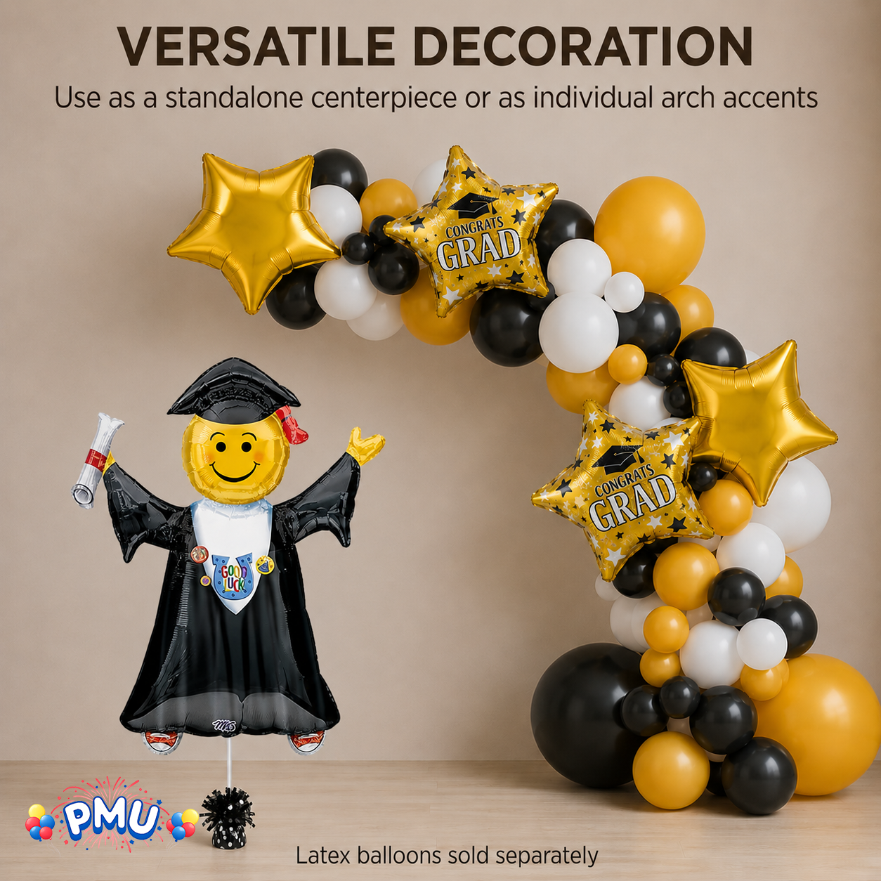 PMU Graduation Girl Jumping Smiley Grad Balloon Bouquet | Jumping Grad Mylar Balloons | Jump for Joy Graduation Smiley Grad Balloon | Grad Foil Balloons