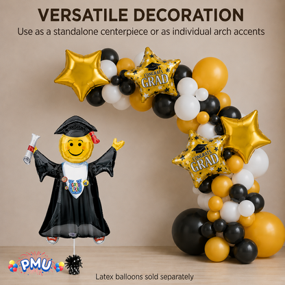 PMU Graduation Girl Jumping Smiley Grad Balloon Bouquet | Jumping Grad Mylar Balloons | Jump for Joy Graduation Smiley Grad Balloon | Grad Foil Balloons