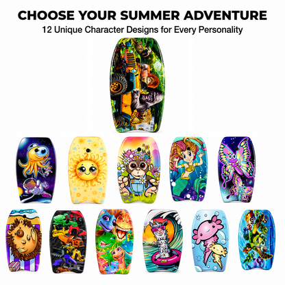 PMU 26 Inch Graphics Printed Bodyboard - Lightweight Wrist Leash Slick Bottom Boogie Board for Beach, Sea & Pool - Surfing Board for Kids, Teens & Adults Wave Conditions  Pkg/1
