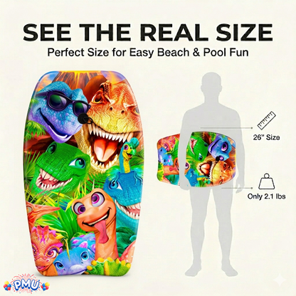 PMU 26 Inch Graphics Printed Bodyboard - Lightweight Wrist Leash Slick Bottom Boogie Board for Beach, Sea & Pool - Surfing Board for Kids, Teens & Adults Wave Conditions  Pkg/1