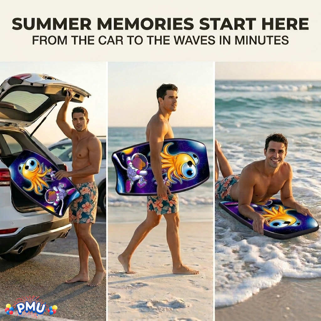 PMU 26 Inch Graphics Printed Bodyboard - Lightweight Wrist Leash Slick Bottom Boogie Board for Beach, Sea & Pool - Surfing Board for Kids, Teens & Adults Wave Conditions  Pkg/1
