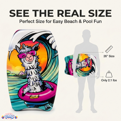 PMU 26 Inch Graphics Printed Bodyboard - Lightweight Wrist Leash Slick Bottom Boogie Board for Beach, Sea & Pool - Surfing Board for Kids, Teens & Adults Wave Conditions  Pkg/1
