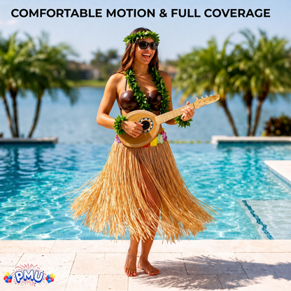 PMU 8 Pcs Hawaiian Luau Costume Set – Coconut Bikini Top, Grass Skirt, Lei &amp; Tropical Party Accessories for Luau, Beach &amp; Hula Parties