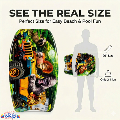 PMU 26 Inch Graphics Printed Bodyboard - Lightweight Wrist Leash Slick Bottom Boogie Board for Beach, Sea & Pool - Surfing Board for Kids, Teens & Adults Wave Conditions  Pkg/1