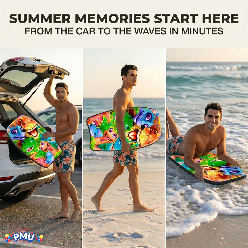 PMU 26 Inch Graphics Printed Bodyboard - Lightweight Wrist Leash Slick Bottom Boogie Board for Beach, Sea & Pool - Surfing Board for Kids, Teens & Adults Wave Conditions  Pkg/1