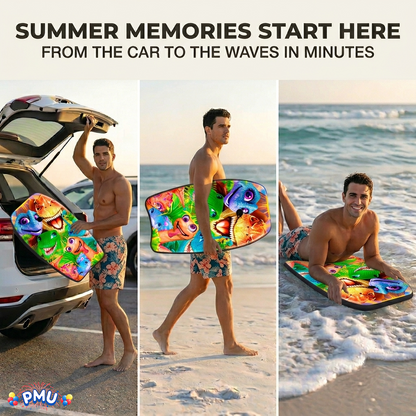 PMU 26 Inch Graphics Printed Bodyboard - Lightweight Wrist Leash Slick Bottom Boogie Board for Beach, Sea & Pool - Surfing Board for Kids, Teens & Adults Wave Conditions  Pkg/1