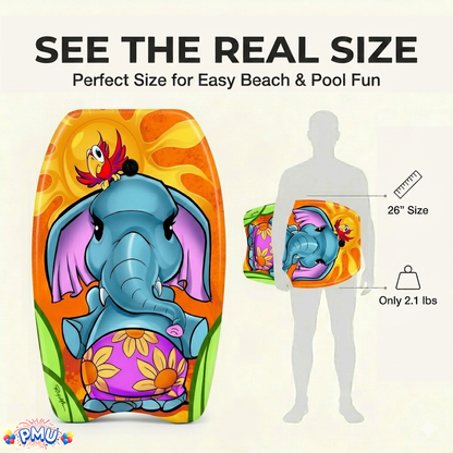 PMU 26 Inch Graphics Printed Bodyboard - Lightweight Wrist Leash Slick Bottom Boogie Board for Beach, Sea & Pool - Surfing Board for Kids, Teens & Adults Wave Conditions  Pkg/1