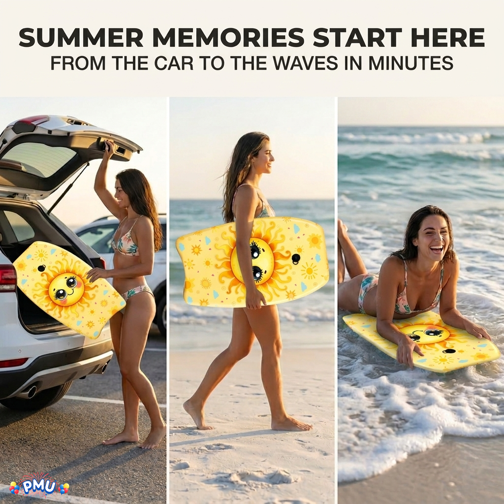 PMU 26 Inch Graphics Printed Bodyboard - Lightweight Wrist Leash Slick Bottom Boogie Board for Beach, Sea & Pool - Surfing Board for Kids, Teens & Adults Wave Conditions  Pkg/1