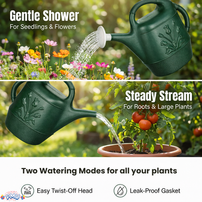 PMU 2 Gallon Watering Can - Garden Watering Can for Indoor & Outdoor Plants - Plastic Water Can with Detachable Sprinkler Head - Large Water Pot, Made in USA