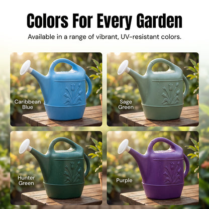 PMU 2 Gallon Watering Can - Garden Watering Can for Indoor & Outdoor Plants - Plastic Water Can with Detachable Sprinkler Head - Large Water Pot, Made in USA