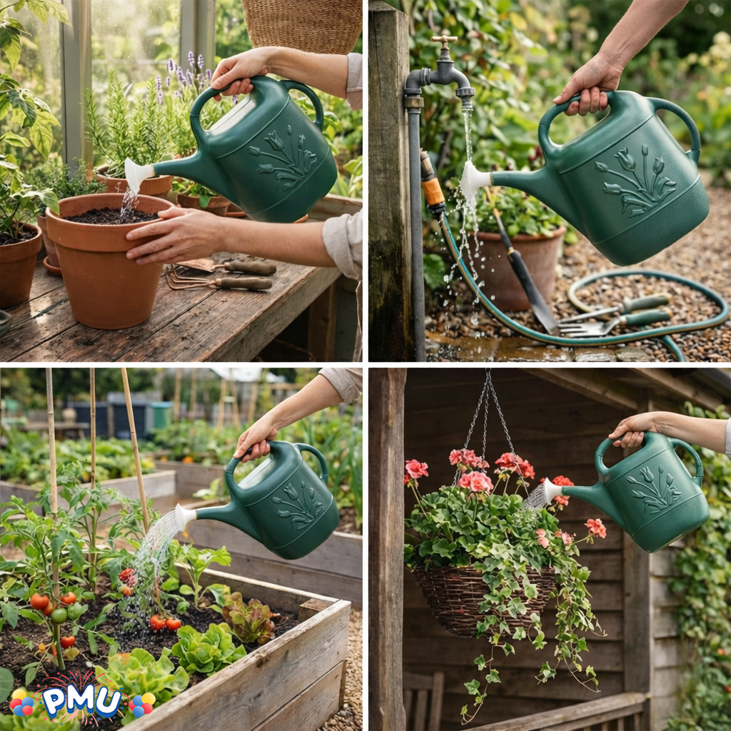 PMU 2 Gallon Watering Can - Garden Watering Can for Indoor & Outdoor Plants - Plastic Water Can with Detachable Sprinkler Head - Large Water Pot, Made in USA