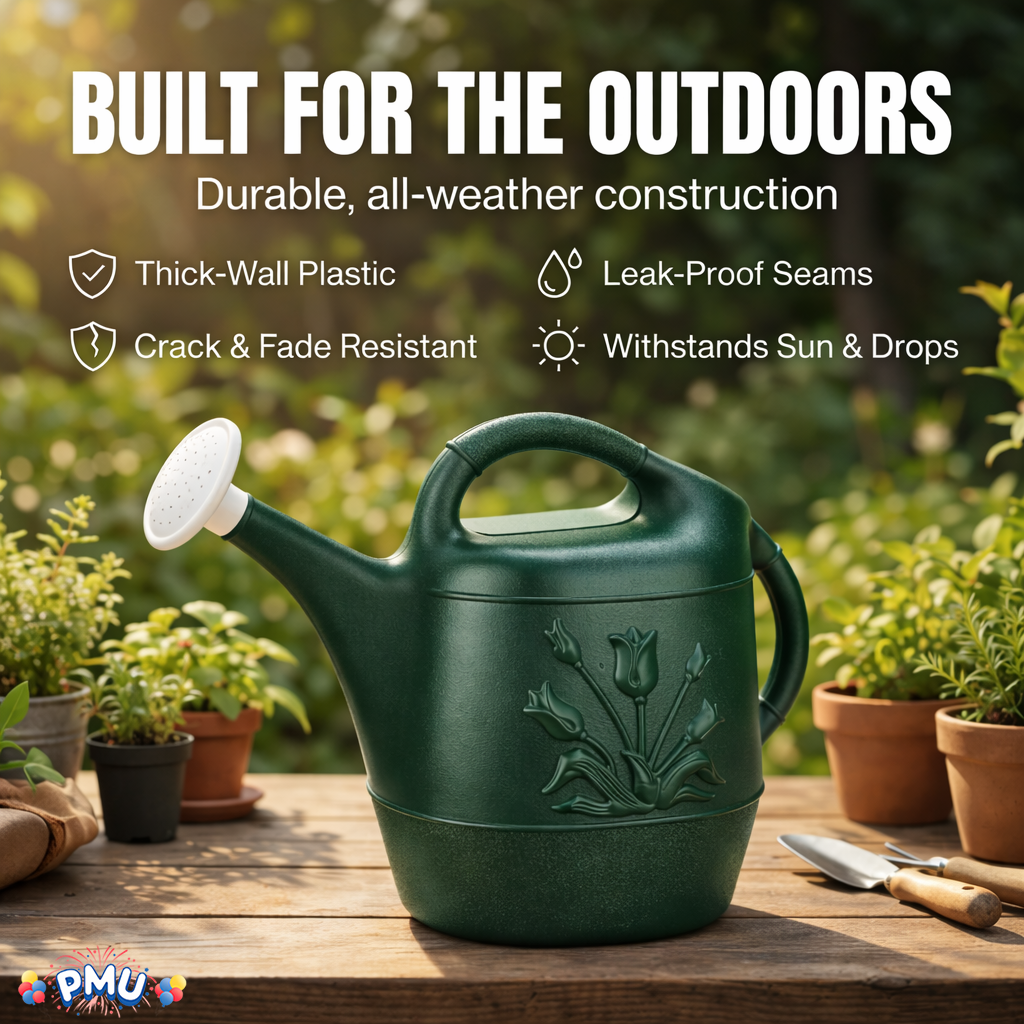 PMU 2 Gallon Watering Can - Garden Watering Can for Indoor & Outdoor Plants - Plastic Water Can with Detachable Sprinkler Head - Large Water Pot, Made in USA