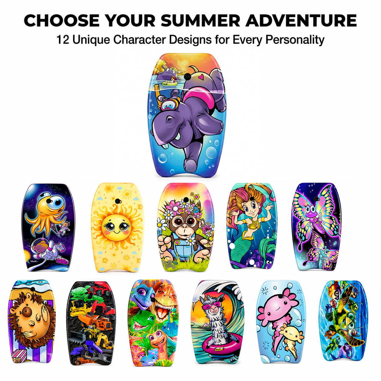PMU 26 Inch Graphics Printed Bodyboard - Lightweight Wrist Leash Slick Bottom Boogie Board for Beach, Sea & Pool - Surfing Board for Kids, Teens & Adults Wave Conditions  Pkg/1