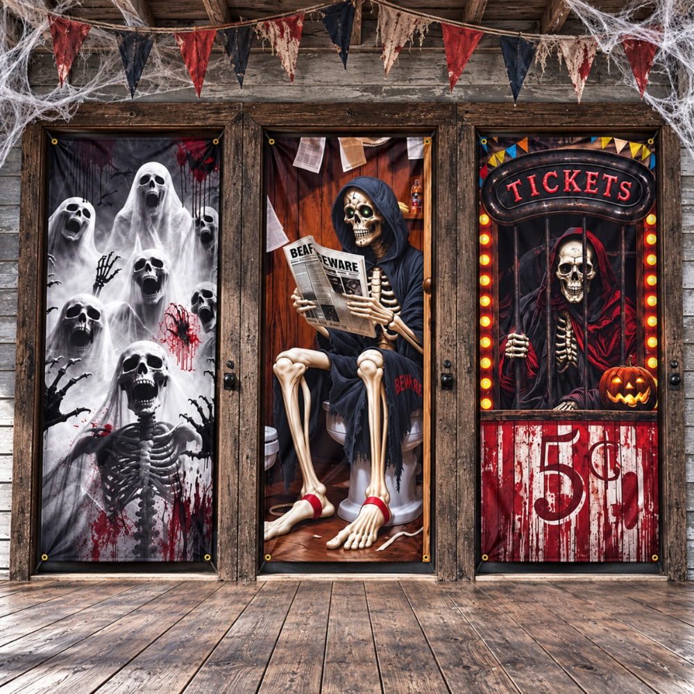 PMU 3 Pcs Halloween Door Cover, High-Definition Door Cover Halloween Decor