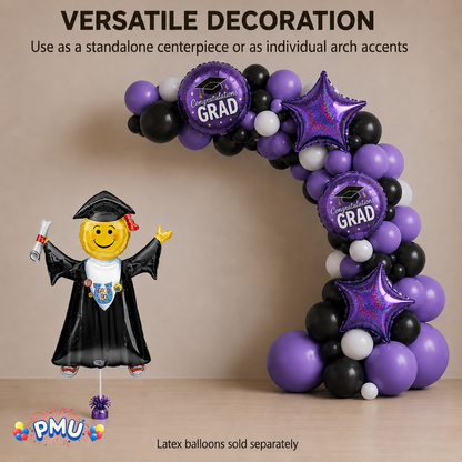 PMU Graduation Girl Jumping Smiley Grad Balloon Bouquet | Jumping Grad Mylar Balloons | Jump for Joy Graduation Smiley Grad Balloon | Grad Foil Balloons