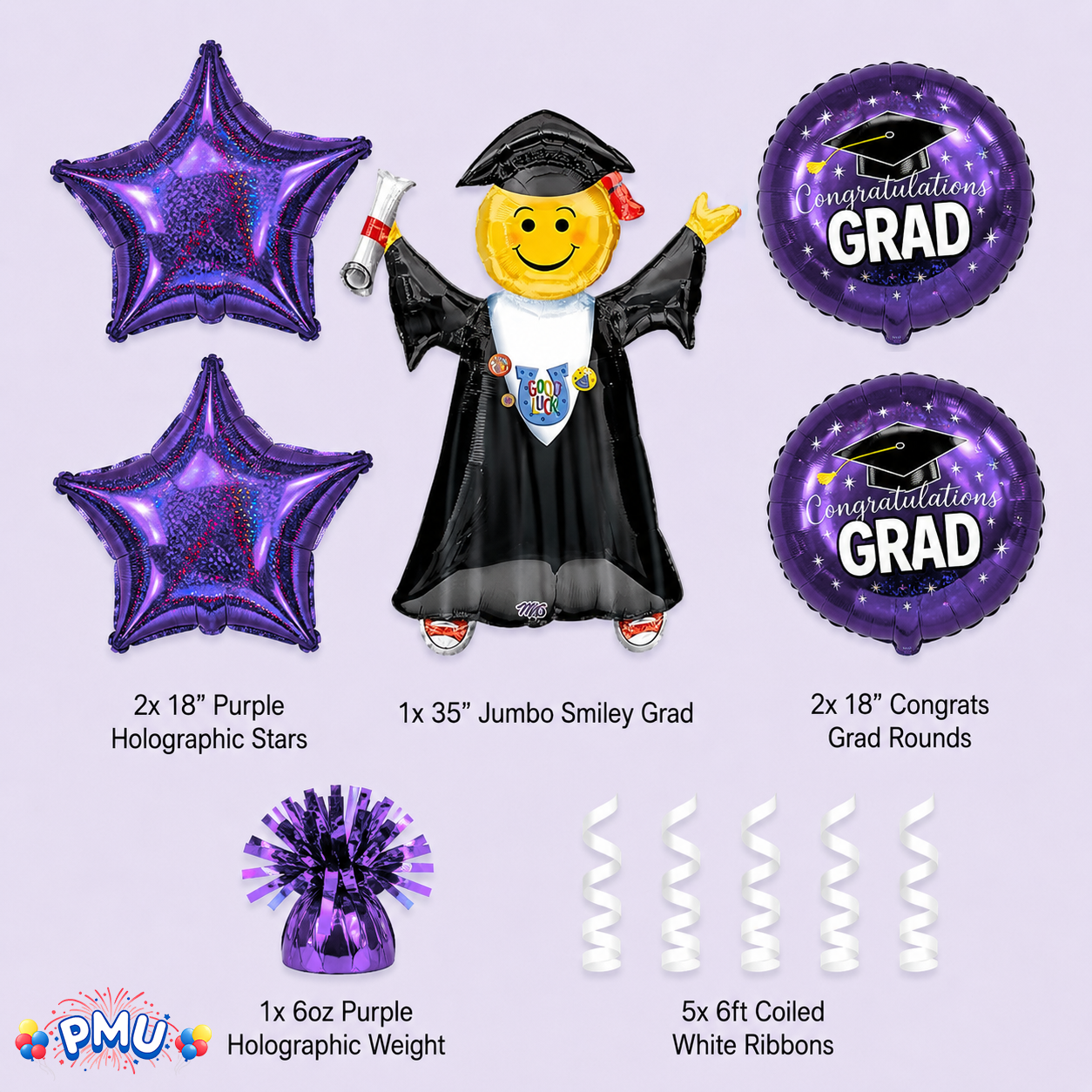 PMU Graduation Girl Jumping Smiley Grad Balloon Bouquet | Jumping Grad Mylar Balloons | Jump for Joy Graduation Smiley Grad Balloon | Grad Foil Balloons