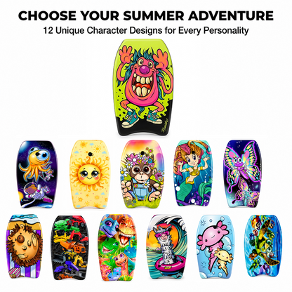 PMU 26 Inch Graphics Printed Bodyboard - Lightweight Wrist Leash Slick Bottom Boogie Board for Beach, Sea & Pool - Surfing Board for Kids, Teens & Adults Wave Conditions  Pkg/1