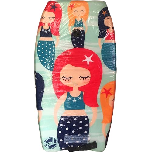 PMU 33-Inch Mermaid Graphics Printed Bodyboard - Lightweight Wrist Leash Slick Bottom Boogie Board for Beach, Sea & Pool - Surfing Board for Kids, Teens & Adults Pkg/1