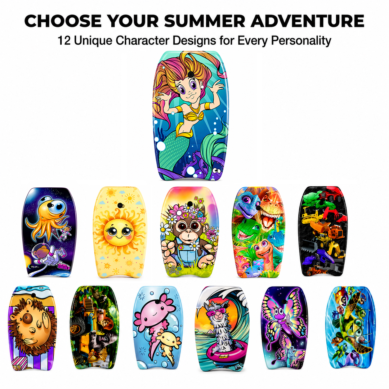 PMU 26 Inch Graphics Printed Bodyboard - Lightweight Wrist Leash Slick Bottom Boogie Board for Beach, Sea & Pool - Surfing Board for Kids, Teens & Adults Wave Conditions  Pkg/1