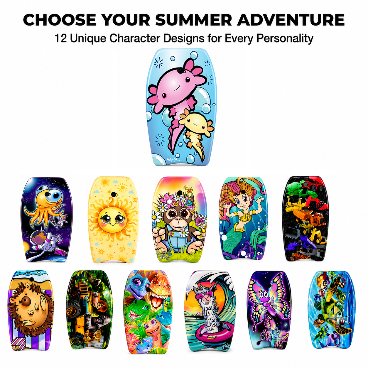 PMU 26 Inch Graphics Printed Bodyboard - Lightweight Wrist Leash Slick Bottom Boogie Board for Beach, Sea & Pool - Surfing Board for Kids, Teens & Adults Wave Conditions  Pkg/1