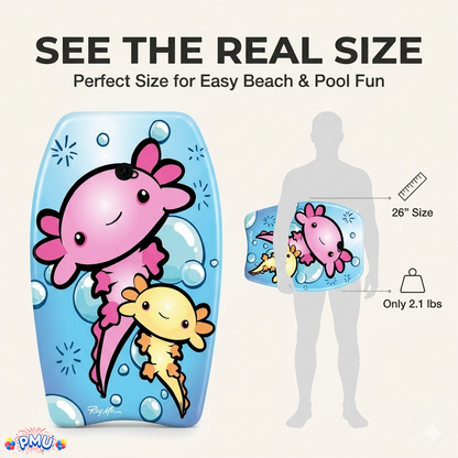 PMU 26 Inch Graphics Printed Bodyboard - Lightweight Wrist Leash Slick Bottom Boogie Board for Beach, Sea & Pool - Surfing Board for Kids, Teens & Adults Wave Conditions  Pkg/1