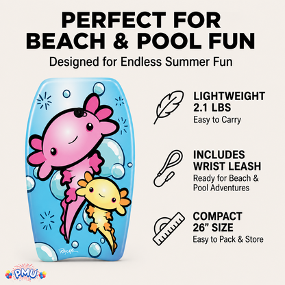 PMU 26 Inch Graphics Printed Bodyboard - Lightweight Wrist Leash Slick Bottom Boogie Board for Beach, Sea & Pool - Surfing Board for Kids, Teens & Adults Wave Conditions  Pkg/1